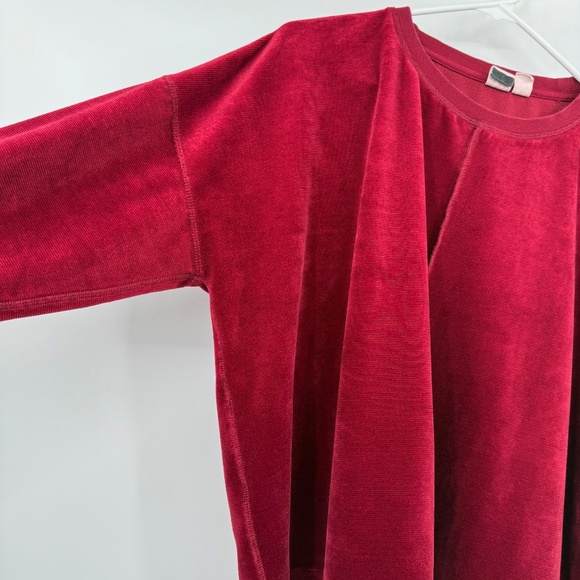 Roxy Sweatshirt Women XL Red Micro Corduroy Velour Pullover Crew Neck Cropped - Picture 3 of 12